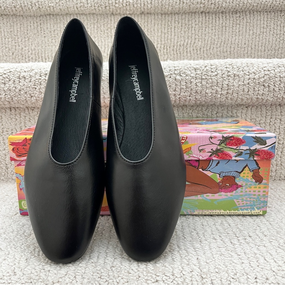 Jeffrey Campbell Black Romp Leather Flats Sz 37 M / 6.5 Medium NEW IN BOX NIB